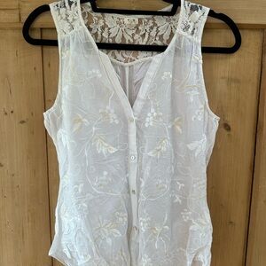 Anthropologie White Lace Embroidered Blouse